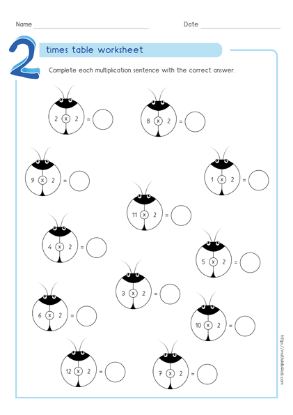 x2 times tables printable