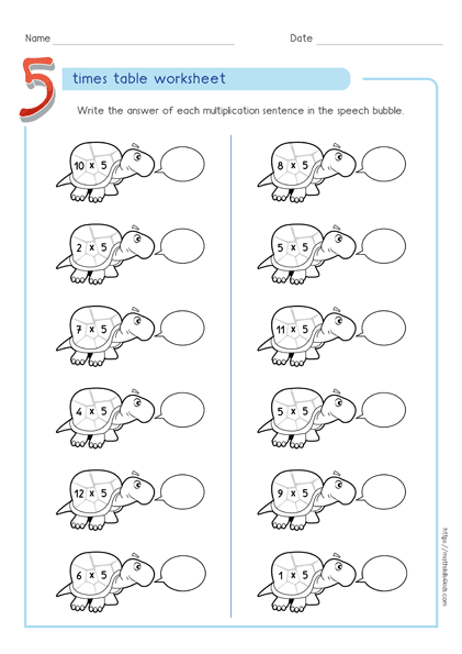 5 times table worksheets PDF - Multiplying by 5 activities