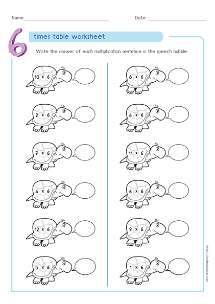 6 times table worksheets PDF - Multiplying by 6 activities