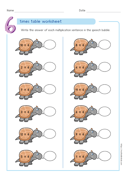 6 times table worksheets PDF - Multiplying by 6 activities