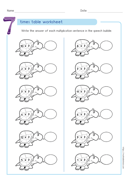 7 times table worksheets PDF - Multiplying by 7 activities