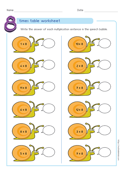 8 times table worksheets PDF - Multiplying by 8 activities