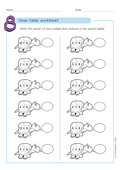 8 times table worksheets PDF - Multiplying by 8 activities