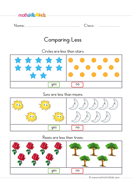 pre k comparing worksheets - what is less