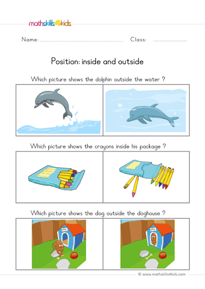 pre k position worksheets - inside outside