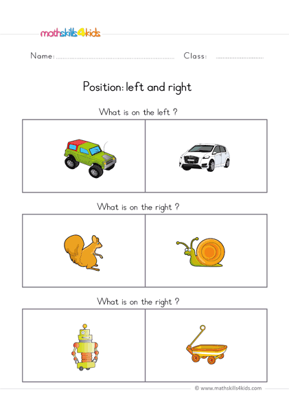 pre k position worksheets - left right